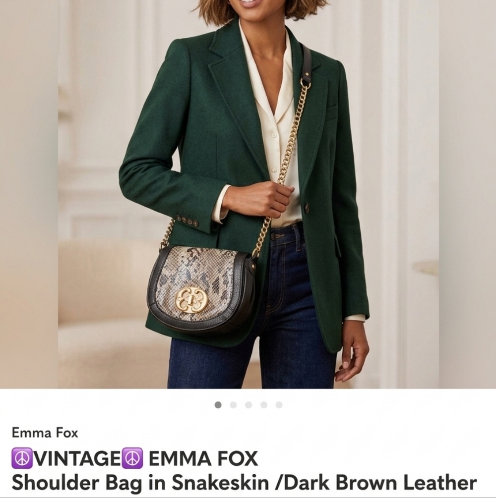 VINTAGE☮️ EMMA FOX Shoulder Bag in Snakeskin /Dark Brown Leather